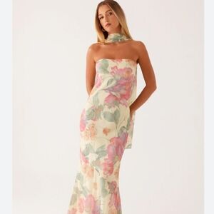 Peppermayo Strapless Floral Dress in Pink and Cream